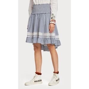 Scotch and Soda Cotton Striped High Low Ladder Crochet Ruffle Skirt Size Small